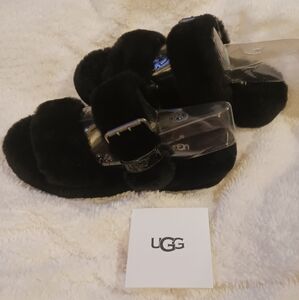 Ugg fuzzy slippers with buckle